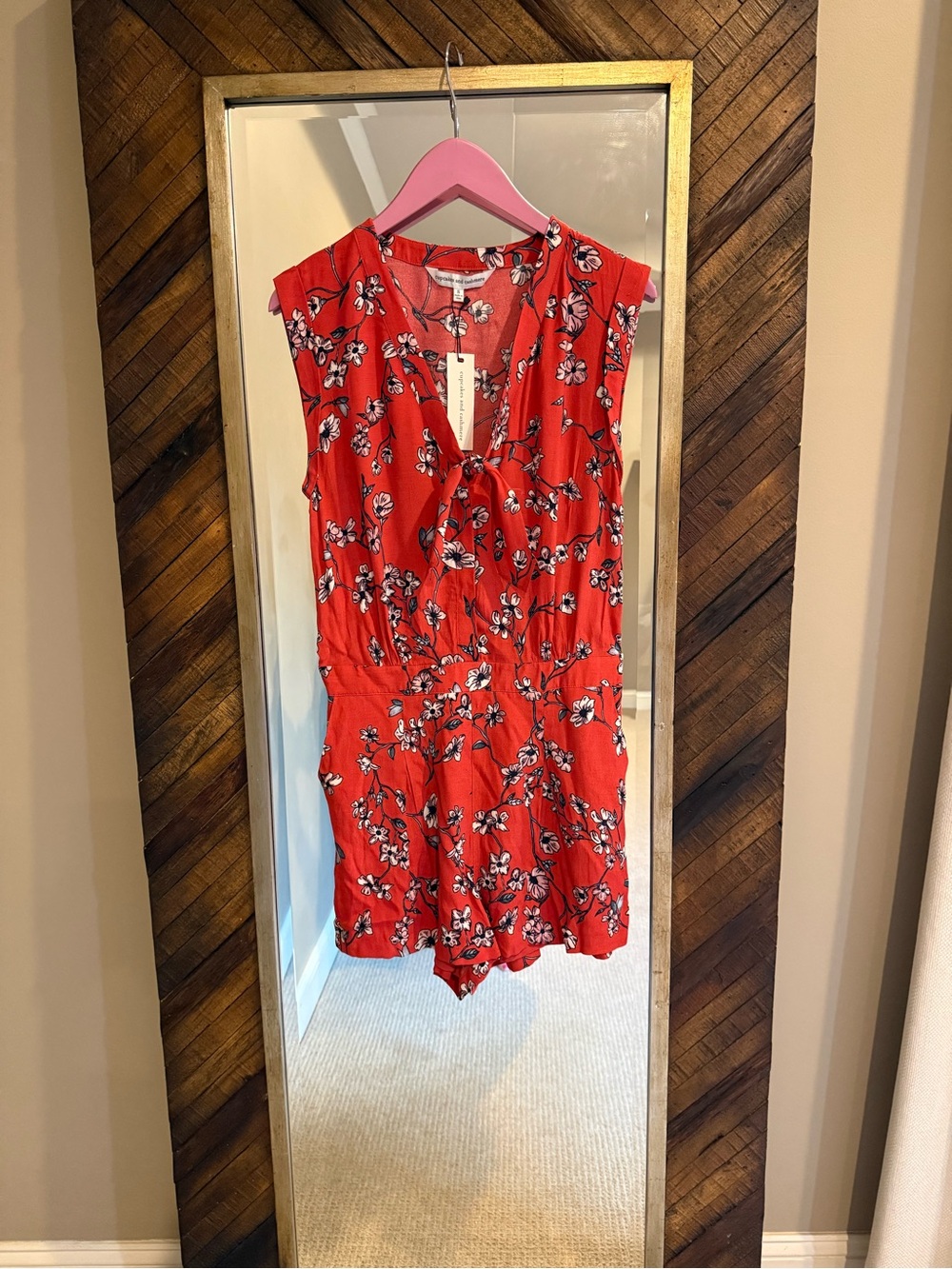 cupcakes & cashmere Red Floral Tie-Neck Sleeveless Romper